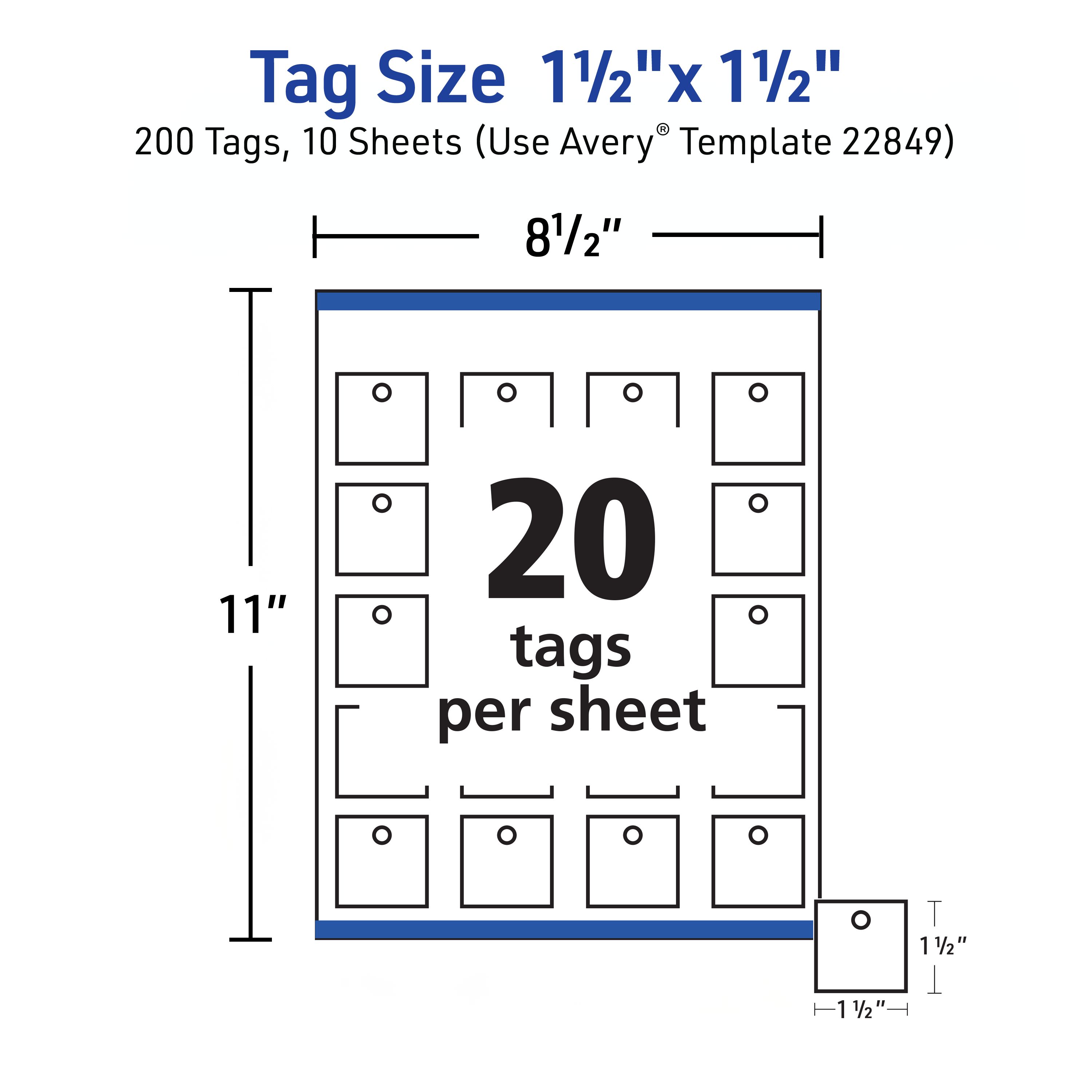 Square Tags with String, 1-1/2